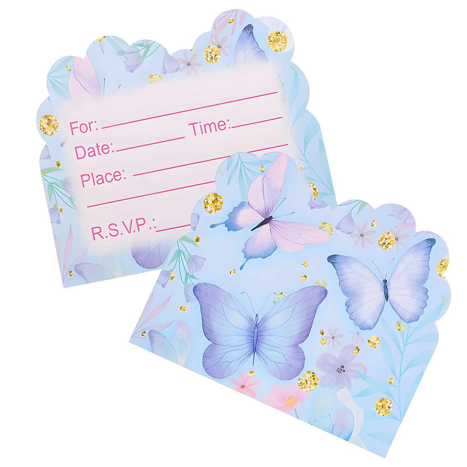 50Pcs Butterfly Birthday Party Invitations Girls Blue Birthday Invitations for Girls Boys Party Invites for Girl Boy Age 1-18 Kids Invites for Baby Shower Tea Parties Wedding 14 x 11cm (Blue-50pcs)