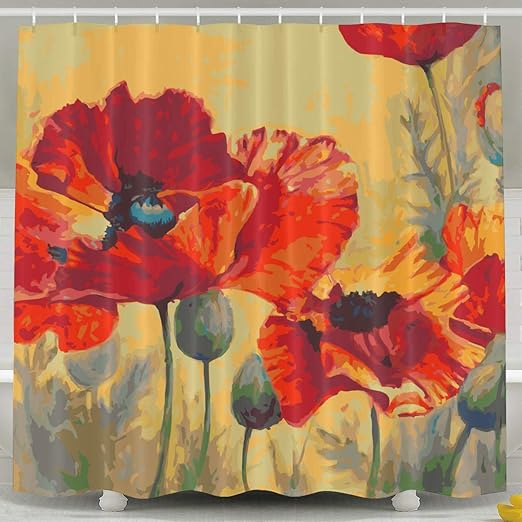 Amazon Com Abaysto Beautiful Red Poppy Shower Curtain Bathroom Curtains Bathroom Decor Sets With Hooks Shower Bath Curtain For Bathroom Waterproof Polyester Curtain Home Kitchen