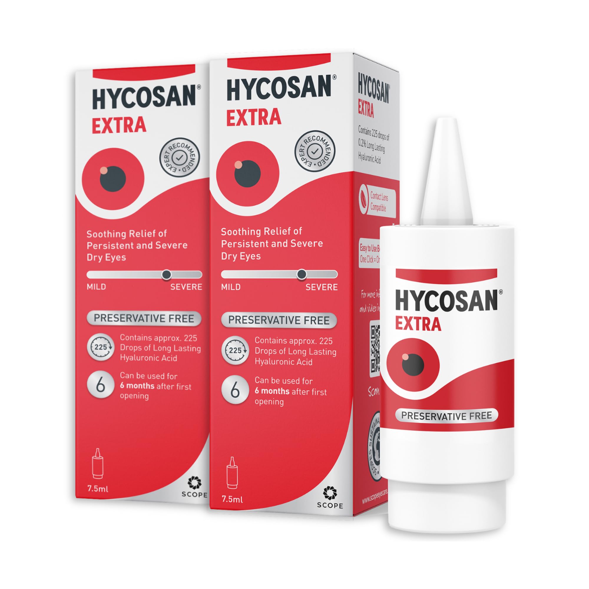 Hycosan Extra - Eye Drops with Hyaluronic Acid for Soothing Relief of Severe and Persistent Dry Eyes - Contact Lens Compatible - Preservative Free (7.5 ml (Pack of 2))
