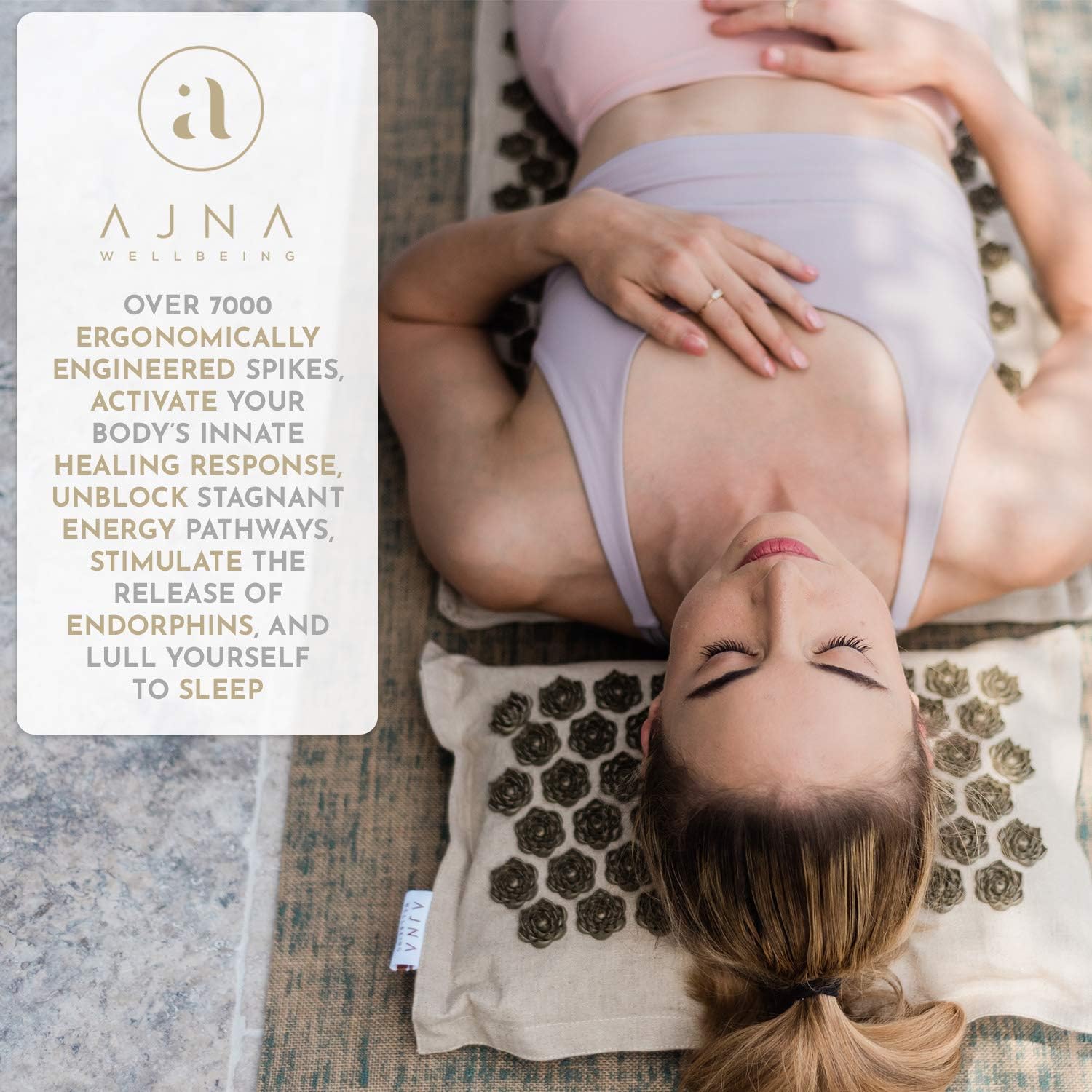 Ajna Acupressure Mat and Pillow Set - Natural Organic Linen Cotton Acupuncture Mat & Bag - Back Pain Relief, Neck Pain Relief, Stress Reliever, Reflexology, Sciatica, Trigger Point Therapy - Eco Luxe: Health & Personal Care