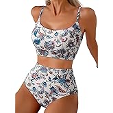 Herseas 2 Piece High Waisted Bikini Set for Women 2026 Spaghetti Straps Swim Top with Reversible Bottom Bathing Suit