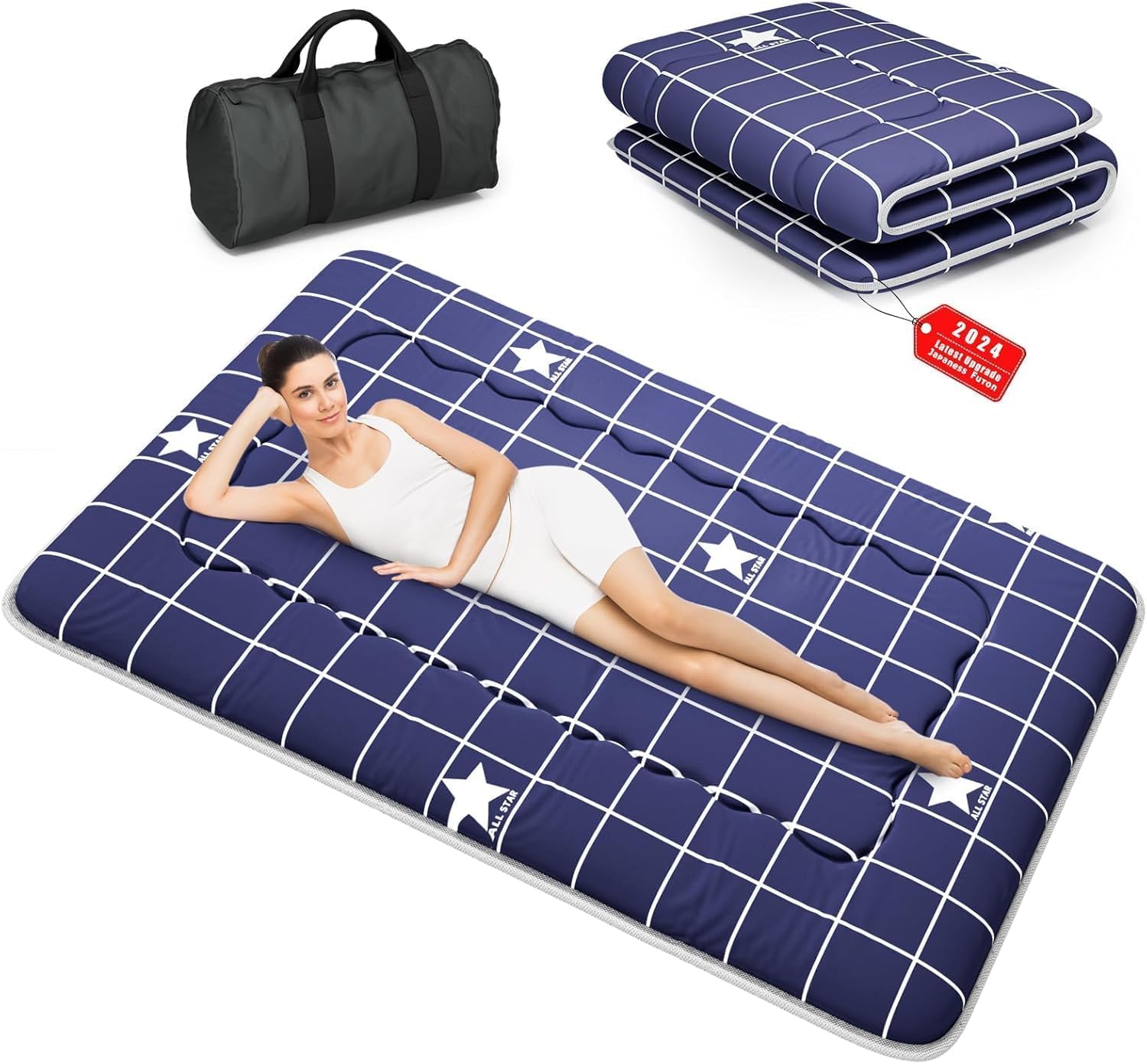 Japanese Futon Mattress - Foldable Tatami Floor Mat With Carry Bag, Thick Portable Sleeping Pad