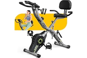 Goimu Exercise Bike, 5 in 1 Foldable Stationary Bike for Seniors, 16-Level Adjustable Magentic Resistance, Indoor Workout Bike with 330LB Capacity, Comfortable Seat Backrest X-bike