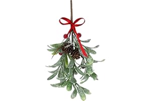 MELOSTU LIBOOI Artificial Frosted Mistletoe, 20cm Long Fake Sprigs Bunches Stems with Red Berries, Christmas Mistletoe Pick for Wreaths & Garlands, Christmas Tree, Home, Office Decor, 1Pcs