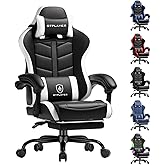 GTPLAYER Gaming Chair for Adults, Ergonomic Computer Gaming Chair with Footrest, Height Adjustable, 90-155° Recline & Removable Headrest Lumbar Support, White