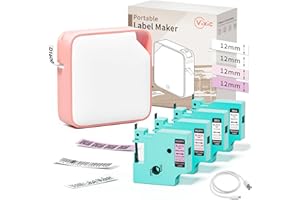 Vixic Label Maker Machine with Tape-Value Bundle Includes 4 Label Tapes,D1600 Bluetooth Label Printer, Small Smart Handheld Sticker Mini Labeler, Inkless Rechargeable for Office Home School,Pink