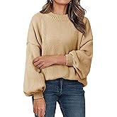 Saodimallsu Womens Oversized Sweaters Casual Lantern Long Sleeve Mock Neck Chunky Knit Loose Fall Pullove Tops