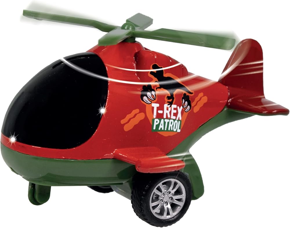 Deluxebase Patrol Rescue T-Rex Friction Helicopter Toy Spinning Rotor Kids