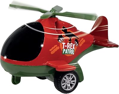 Deluxebase Patrol Rescue T-Rex Friction Helicopter Toy Spinning Rotor Kids