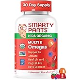 SmartyPants Organic Kids Multivitamin Gummies: Omega 3 (ALA), Vitamin D3, C, Vitamin B12, B6, A, K & Zinc for Immune Support, Biotin, Vegetarian, Three Fruit Flavors, 120 Count (30 Day Supply)
