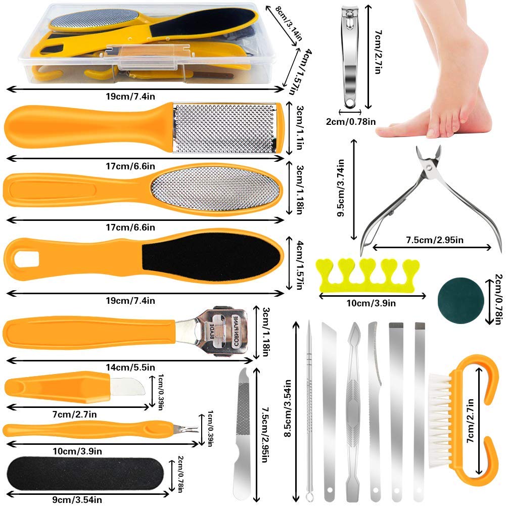 Pedicure Kit Professional Tools 22 in 1, MOLYHUA Foot Care Pedicure Set Stainless Steel Foot Rasp Foot Dead Skin Remover Pedicure Kit professional products for Men/Women : Beauty