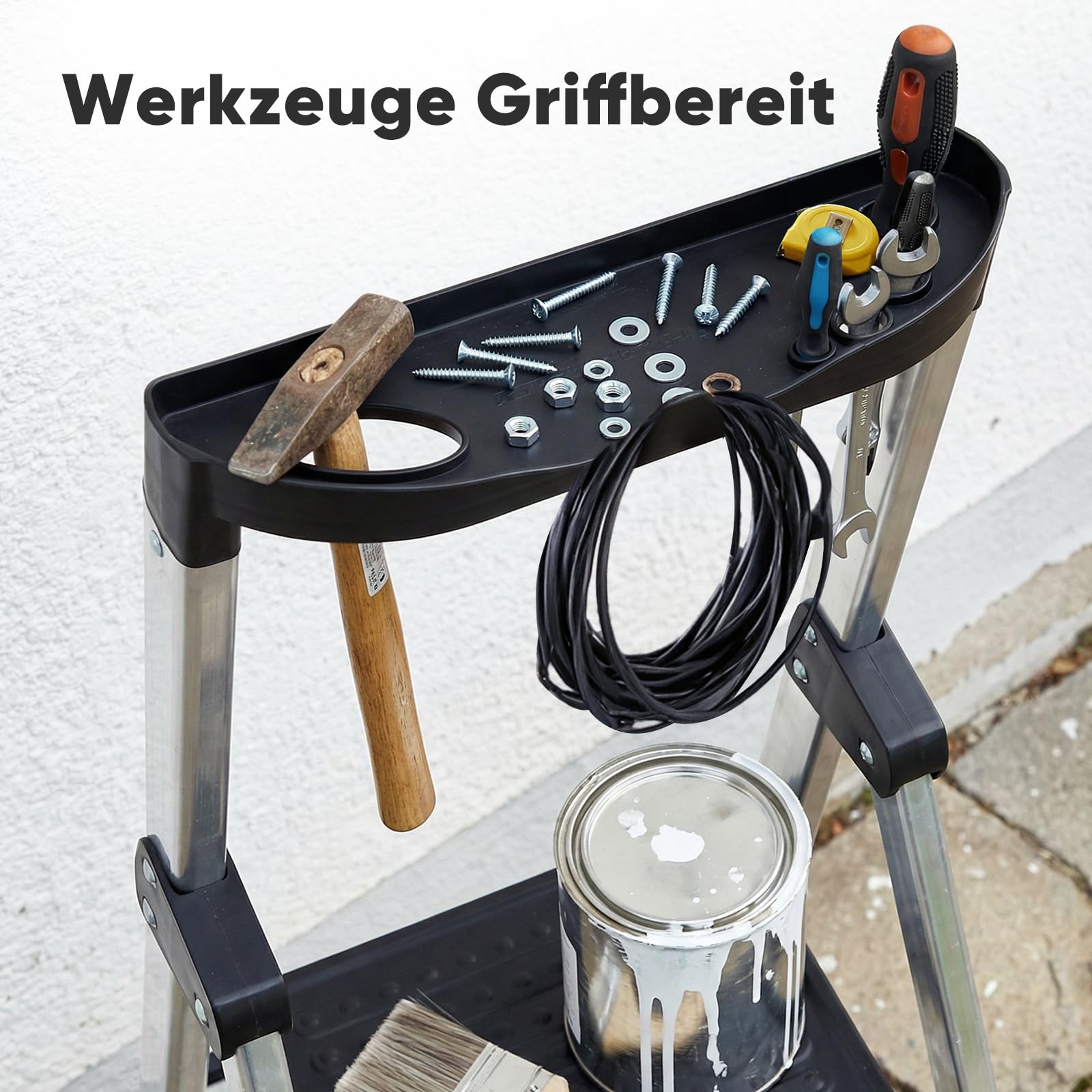 Sekey Aluminium Trittleiter 4 Stufen (140 cm), Klappbar, mit Werkzeugablage, rutschfest, bis 150 kg Belastbar, TÜV EN131-2, für Haushalt, Garage & Garten 6