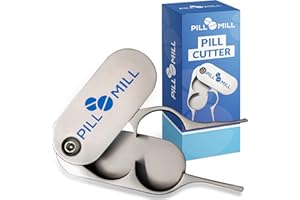 Pill Cutter Splitter by Pill Mill - Metal Blades that will never Dull - Grip Handle helps to Cut Small or Large Pills with Ea