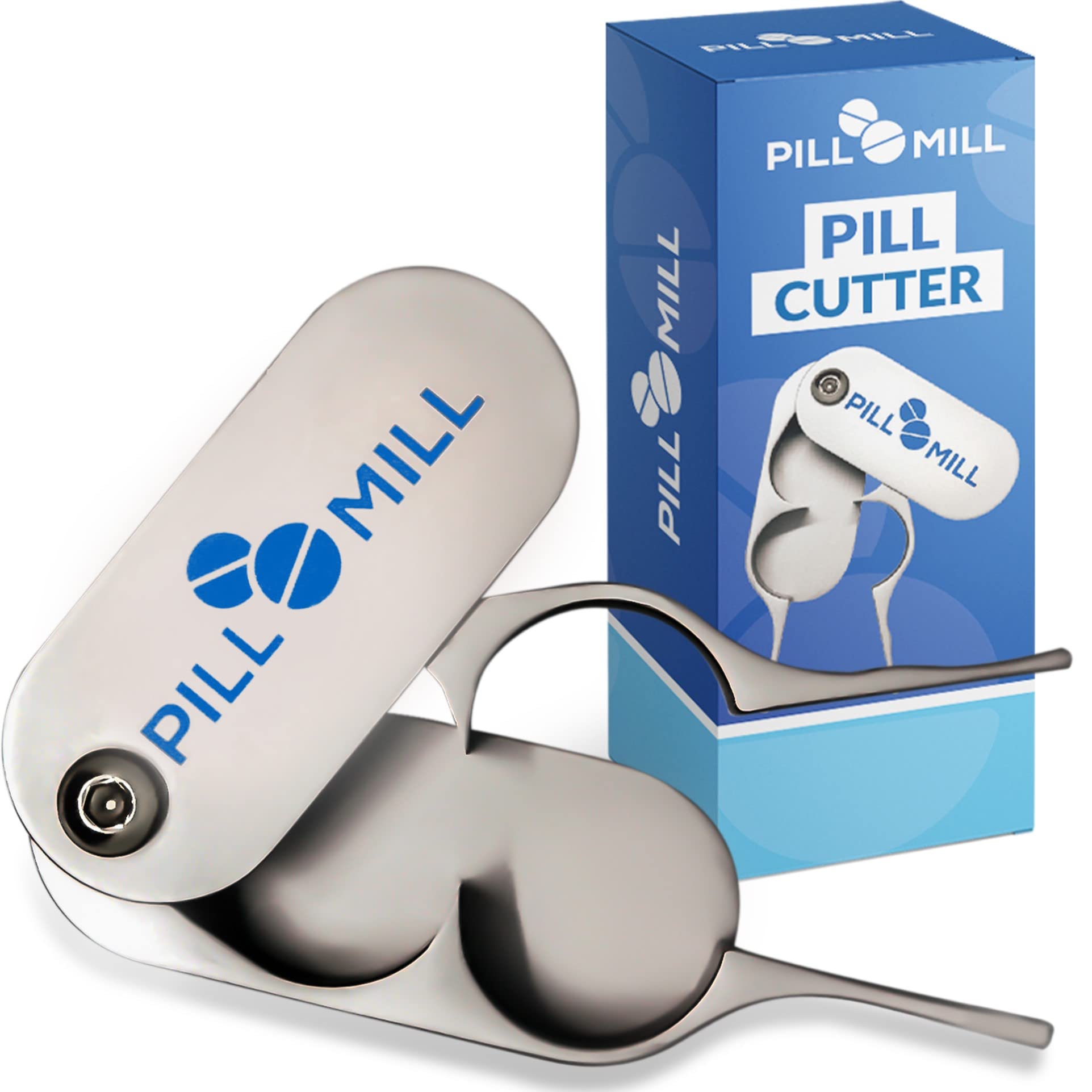 Pill Cutter Splitter by Pill Mill - Metal Blades that Will Never Dull - Grip Handle Helps to Cut Small or Large Pills with Ease - Light and Durable Tablet Divider - Perfect Medicine Slicer for Travel