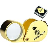 Pineapple 30X Jewelers Loupe Magnifier Foldable Pocket Magnifying Glass Small Jewelry Eye Loop for Jewelers, Gems, Diamonds, Plants, Coins (Gold)