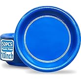 BONSINY 50 Pcs Blue plates 10 Inch Plastic Plates Disposable - Blue Plastic Plates for Party Birthday Graduation Party Patriotic Day