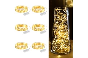 Minetom 6 Pack Fairy Lights Battery Operated String Lights - 7ft 20 LED Waterproof Silver Wire Firefly Lights Waterproof for DIY Crafts Wedding Décor Table Centerpieces Mason Jars Party