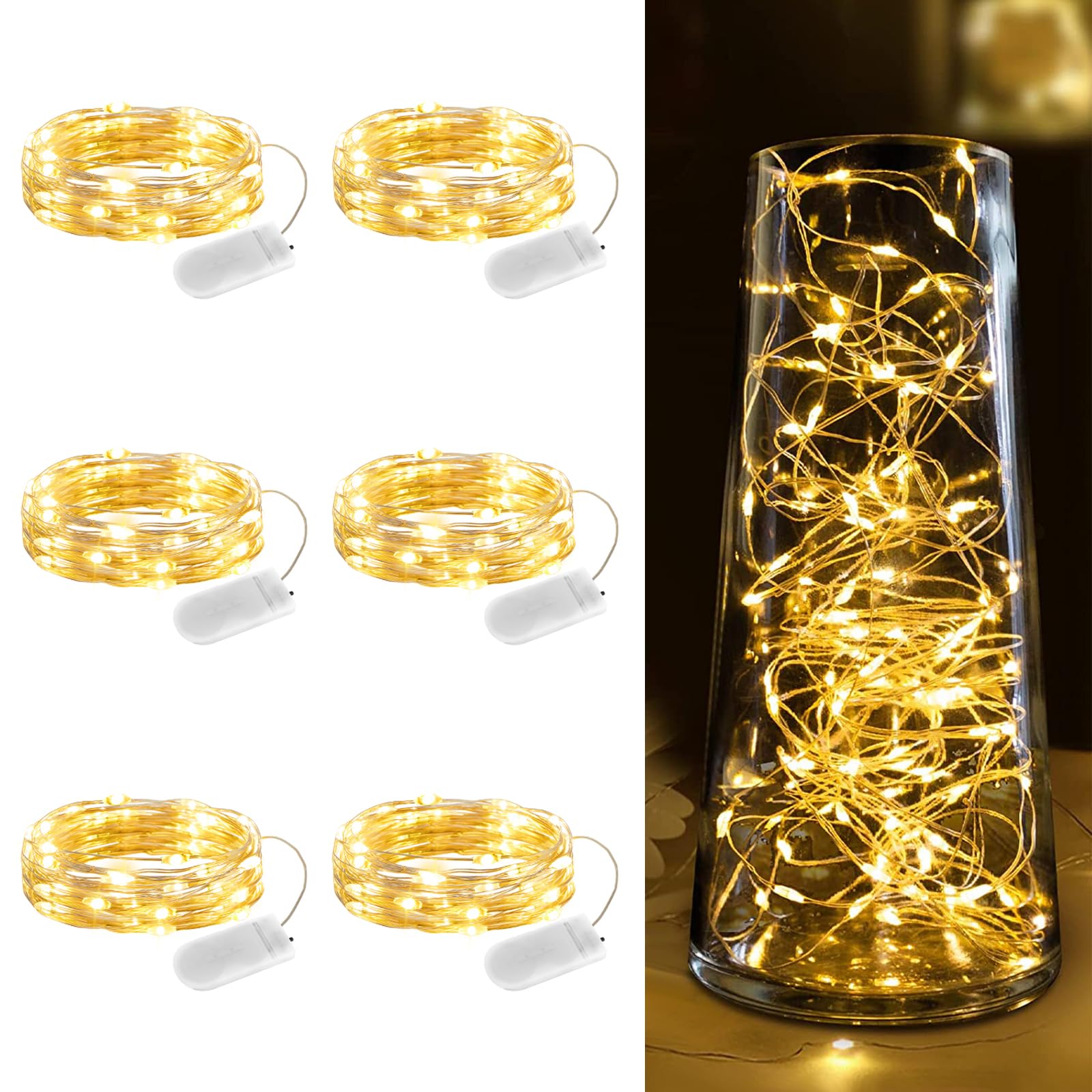 Photo 1 of **MISSING PIECES** 
Minetom 6 Pack Fairy Lights Battery Operated String Lights - 7ft 20 LED Waterproof Silver Wire Firefly Lights Waterproof for DIY Crafts Wedding Décor Table Centerpieces Mason Jars Party