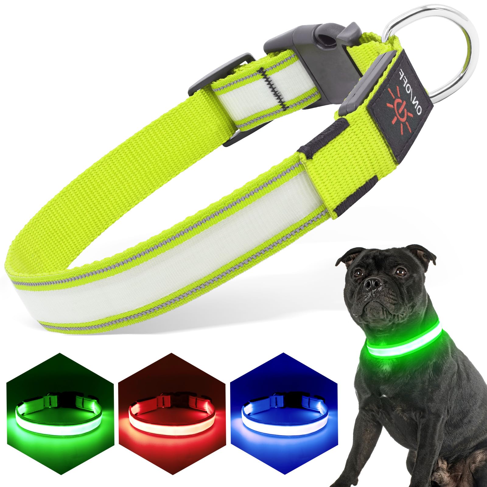 Photo 1 of Pzrlit  Dog Collars, LED Dog Collar Rechargeable Waterproof, Full Adjustable Lighted Collar, Glow Dark Dog Collar Light for Night Walking for Small Medium Dogs (Green)