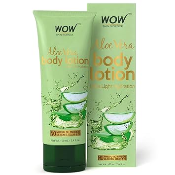 WOW Skin Science Aloe Vera Body Lotion - Ultra Light Hydration - No Mineral Oil, Parabens, Silicones, Color & PG (100mL)
