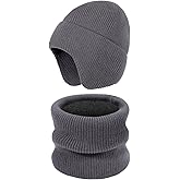 Finvizo Winter Hat and Scarf Set: Fleece Lined Earflap Beanie Windproof Thick Neck Warmer for Men Women Skiing Hiking Running
