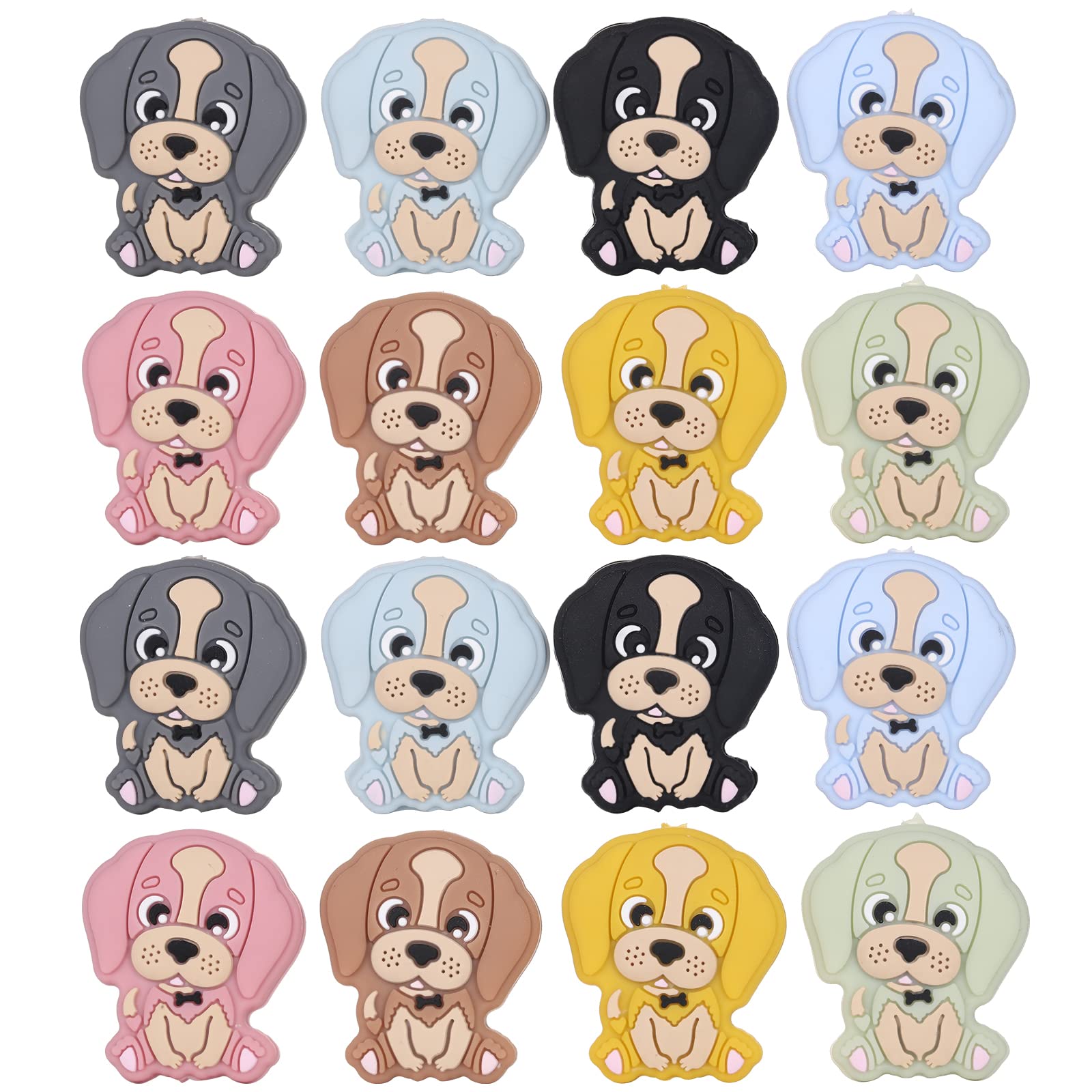 WEWAYSMILE 16pcs Mixed Round Geometry Silicone Beads, Silicone Beads Bulk, Mix Color Rubber Polygonal Beads, for Keychain Making Necklace Bracelet Craft DIY(Puppy) (AP)