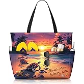 TREKTOTS Beach Bag for Women, Large Waterproof Sandproof Tote with Zipper, Foldable Lightweight Swim Bag for Beach Pool Gym