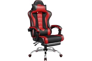 FullFurnique Ergonomic Gaming Chair, High Back Office Chair with Footrest, Massage Lumbar Pillow, Removable Head Pillow, Swiv
