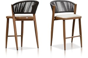 PURPLE LEAF Counter Height Bar Stool Set of 2 Outdoor Stool Chair Woven Bar Height Stools Patio Bar Chairs for Kitchen Brown Counter Stool