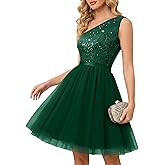BeryLove Womens Sequin Homecoming Formal One-Shoulder Cocktail Dress for Teens