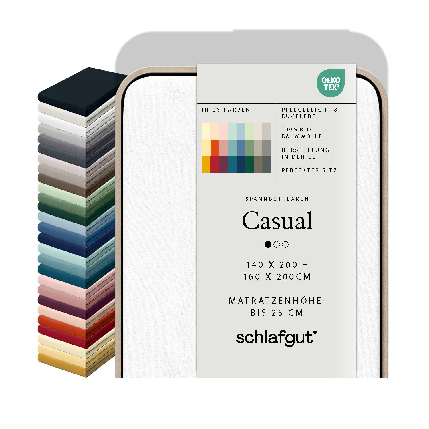 schlafgut Casual fitted sheet, 100% organic cotton, Soft and breathable, OEKO TEX certified, No elastic (Full-White, L 140x200cm - 160x200cm)