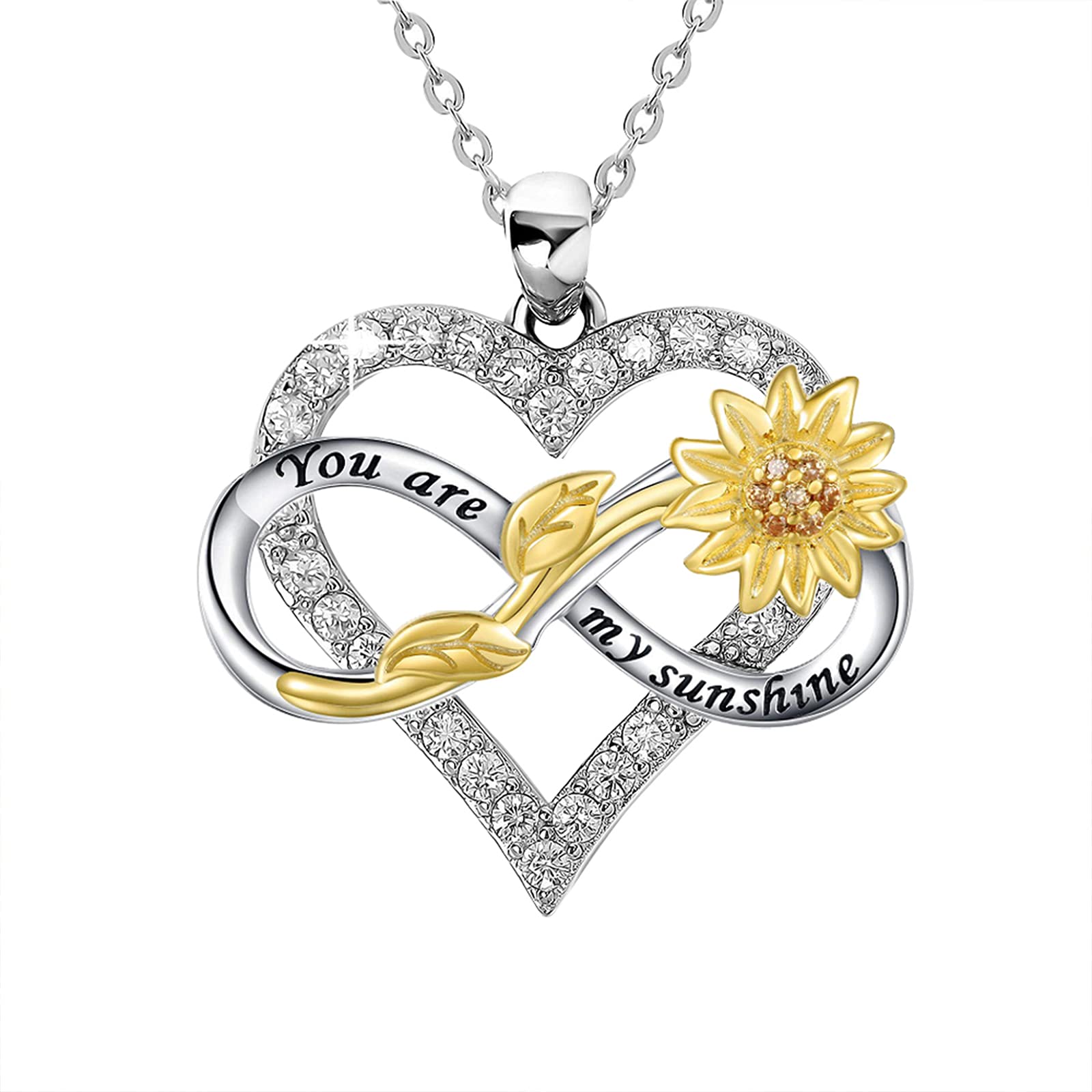 Shuxin Silver Necklace for Women, Silver Necklace Jewellery Gift for Mum Wife Girlfriend Her, 925 Sterling Silver Infinity Heart Sunflower Pendant & 45cm Chain, Gift for Christmas Birthday Mothers Day