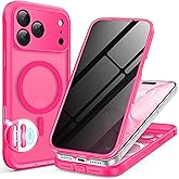BERFY for iPhone 17 Pro Case, Compatible with MagSafe, Built-in Privacy Screen Protector and Camera Protection, Anti-Spy Full Body Shockproof Translucent Matte Phone Case for 17 Pro 6.3", Hot Pink