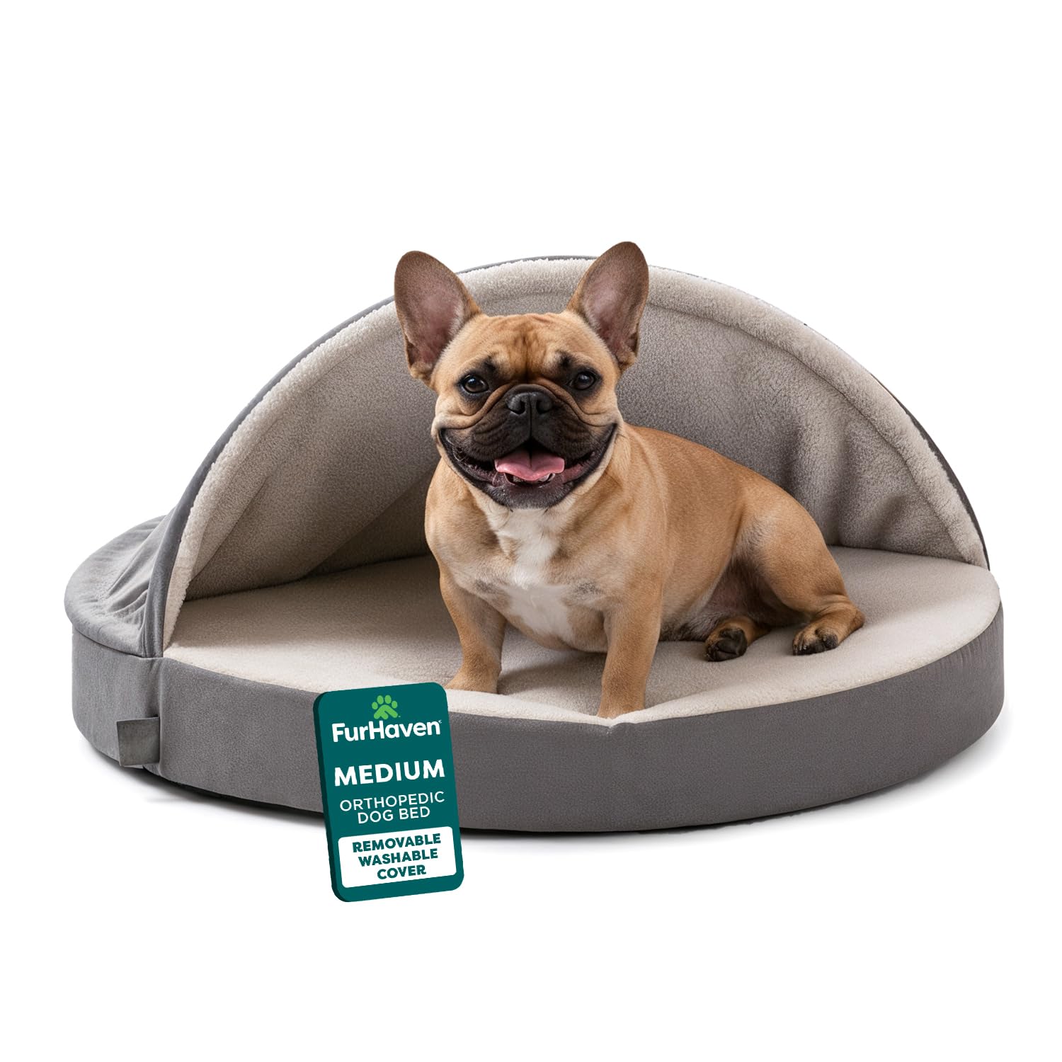 Photo 1 of Furhaven 26" Round Orthopedic Dog Bed for Medium/Small Dogs w/ Removable Washable Cover, For Dogs Up to 30 lbs - Sherpa & Suede Snuggery - Gray, 26-inch
