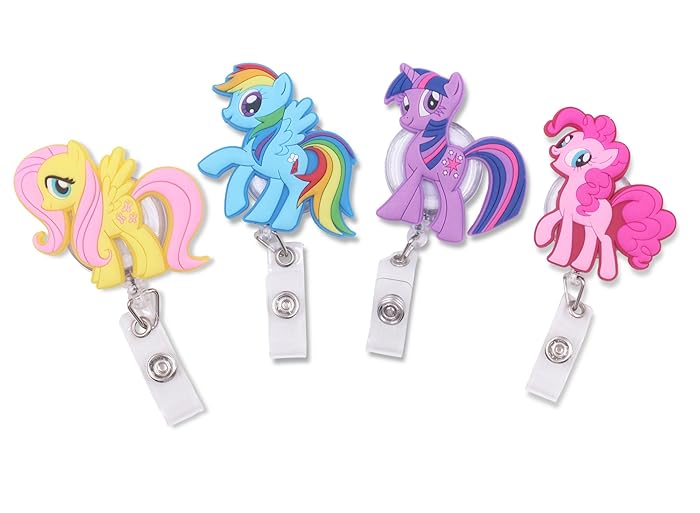 Finex Set of 4 My Little Pony Badge ID Clip Reel Retractable Holder Office Work Nurse Name Badge Tag Clip On 30 inch Cord Extension Fluttershy Rainbow Dash Twilight Sparkle Pinkie Pie
