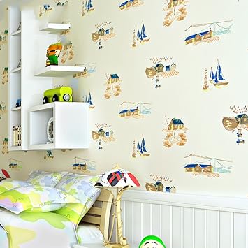 Warmer Cartoon Niedliche Jungen Und Madchen Schlafzimmer Tapete Kinderzimmer Tapete Grun Reines Papier Hintergrund Wand Gelb 0 53 10m Amazon De Kuche Haushalt