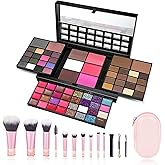 74 Colors Makeup Palette with 10-Piece Makeup Brush Set – All-in-One Full Face Makeup Kit, Eyeshadow, Lip Color, Blush & Contour Set, Gift for Women