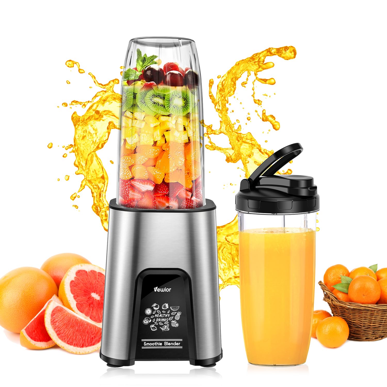 ジューサー ミキサー【1台多役・850W ハイパワー ·790ML大容量】VEWIOR ブレンダー 氷も砕ける スムージー/野菜/果物/ジュース/コーヒーミル/離乳食用/ミルクセーキ ボトル790ml大容量 6枚刃25000r/min 高速回転 コンパクト 水洗い可能 過熱保護 おしゃれ プレゼント ギフト キッチン/アウトドア/旅行/出張/ジム/オフィス (グレー)商品画像
