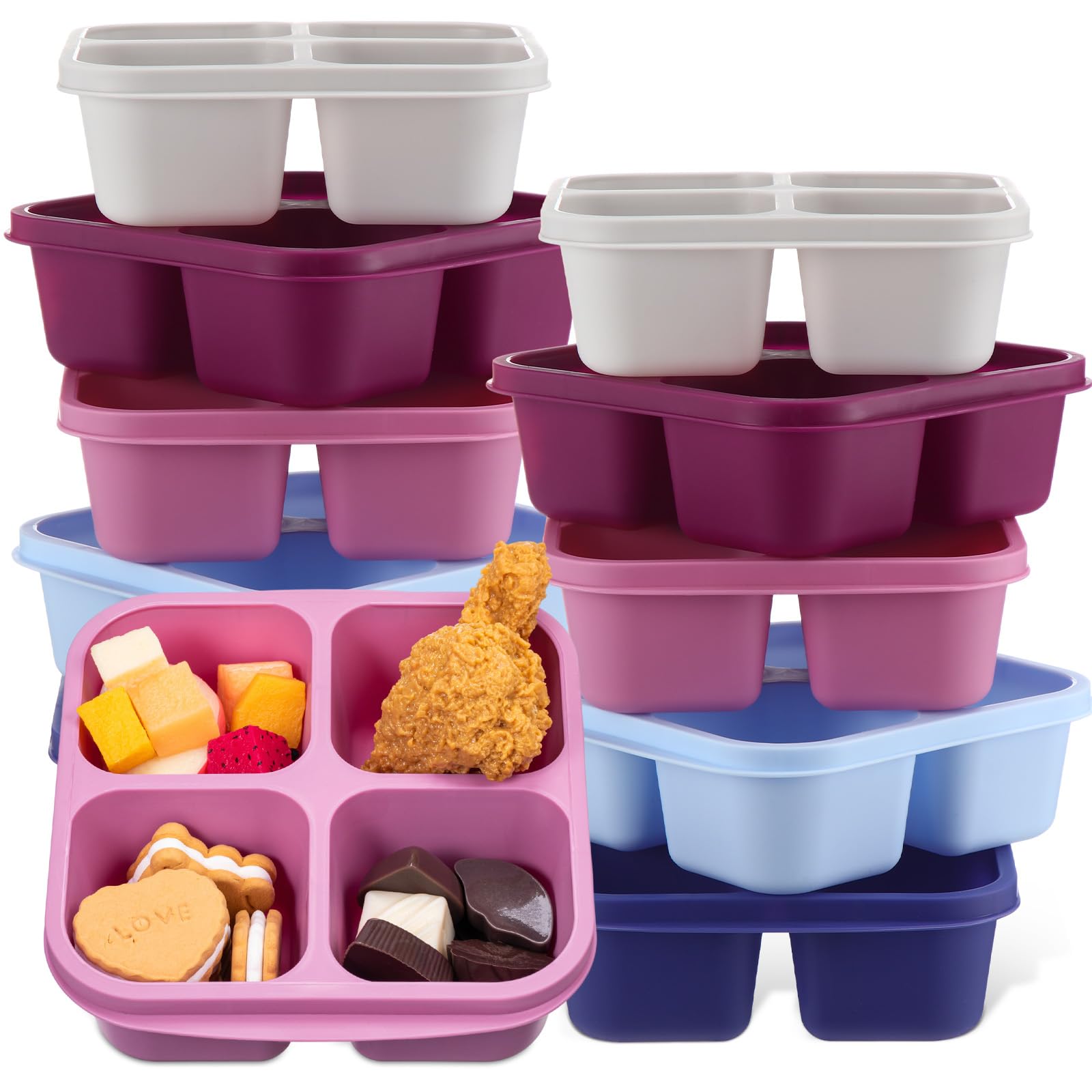Photo 1 of Honeydak 10 Pack Snack Container 4 Compartment Reusable Bento Snack Boxes Divided Lunchable Containers with Lids Meal Prep Lunch Food Storage Boxes for School Work Travel(Elderberry Color)