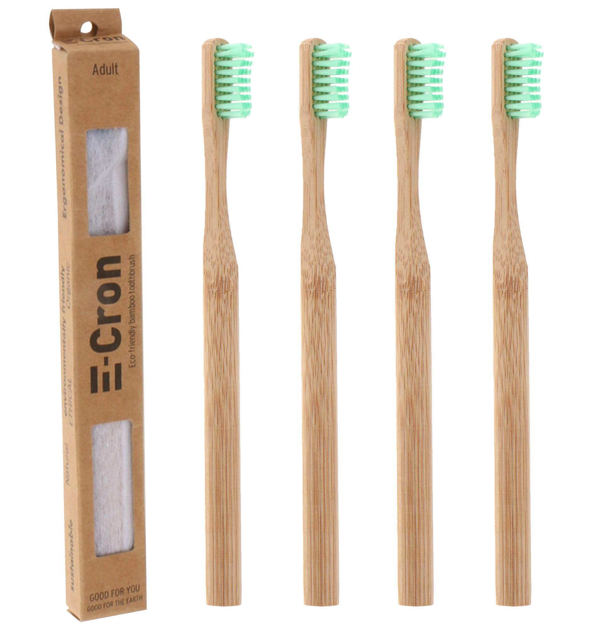 4 x E-Cron Bamboo Toothbrush (Green) with Eco-friendly, 100% organic and biodegradable toothbrush handle. Your Natural Dental Care with The clean and warm touch of The bamboo.