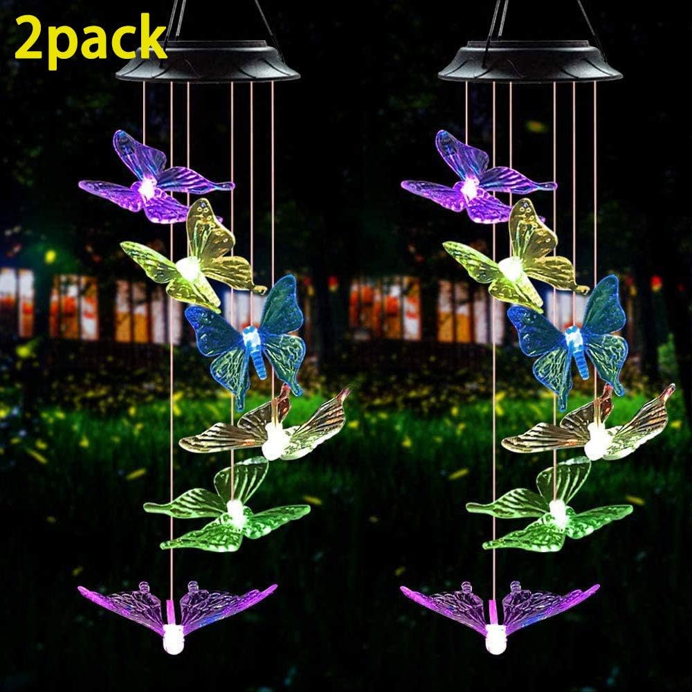 N-A Outdoor Wind Chime, Solar Lights Chimes Butterfly Wind Chimes Color Changing Solar Power Wind Chime Outdoor Decor, Yard Decorations Solar Light Mobile Unique Wind Chimes, Wind Bell Light（2pack） : Garden & Outdoor