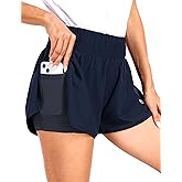 Haimont Women's Running Shorts 2 in 1 High Waisted Athletic Shorts with Drawstring Pockets 3" Compression Liner Shorts