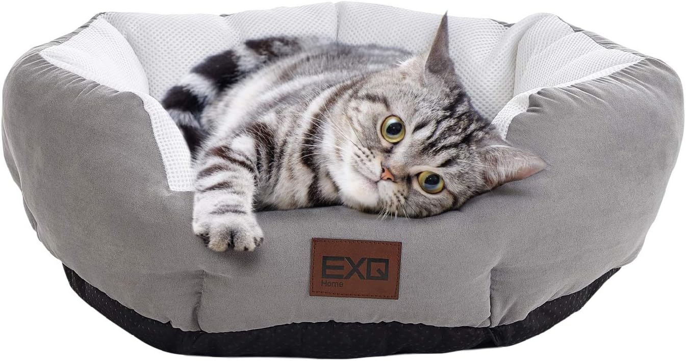 EXQ Home Cat Bed, Cooling Pet Bed for Cats or Small Dogs, Round 20 Inch Cat Beds for Indoor Cat, Breathable Cat Beds for Summer, Soft Grey Cushion Kitten Bed with Slip-Resistant Bottom : Pet Supplies