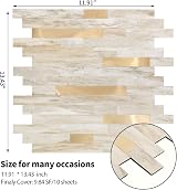Yipscazo 12"x12" Peel Stick Stone Metal Tile Backsplash Beige Gold Kitchen Bath view 5