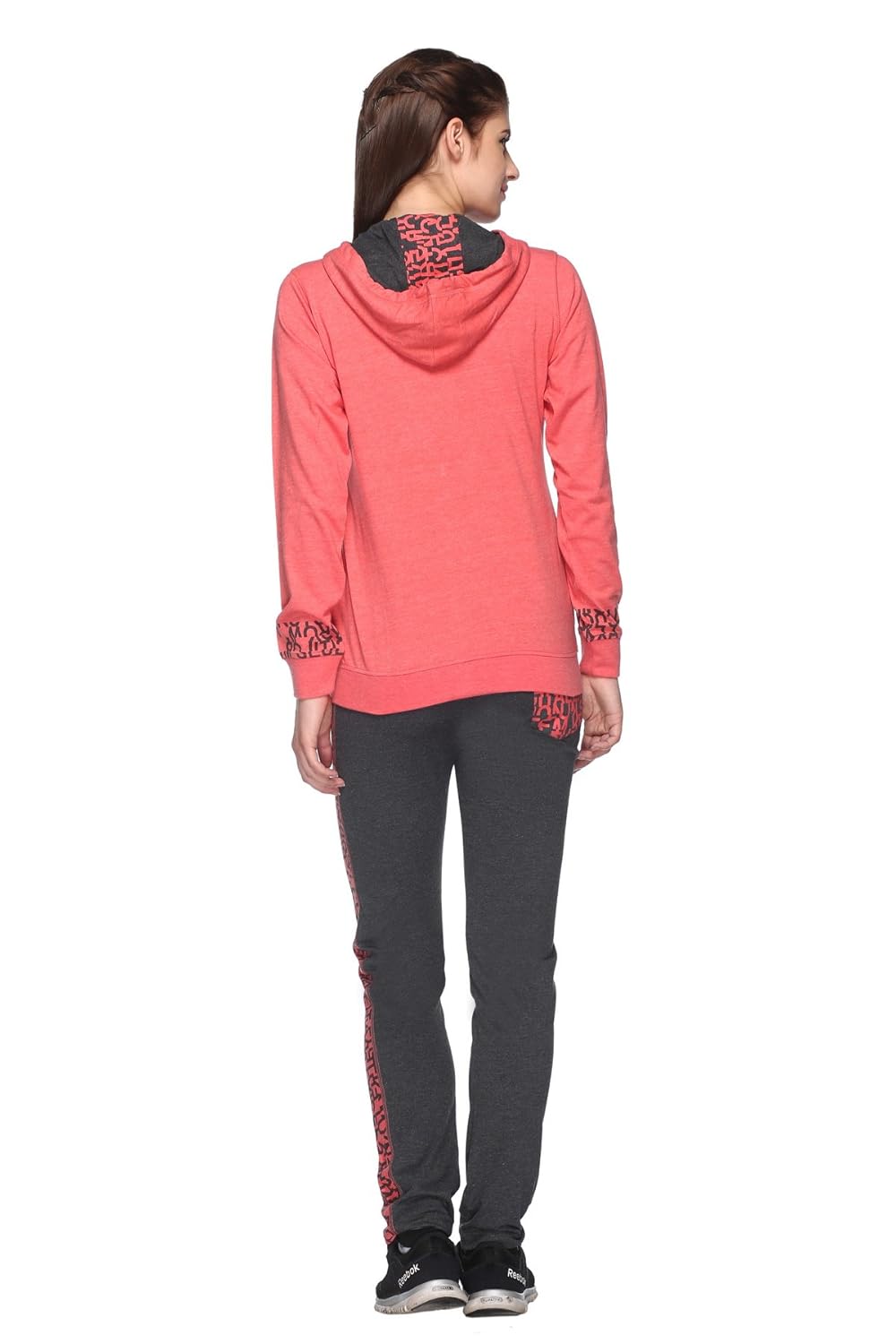 ex10sive women's front zipper cotton blended active wear set with hood