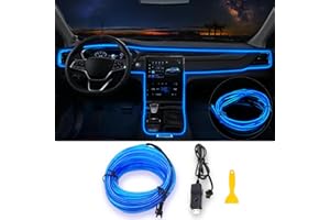 Jushope EL Wire Car LED Lights, Interior Car Lights Strip, USB Car Ambient Lighting with Switch and Flashing Modes, Inside Car Decorations Accessories (Blue, 5M/16.5FT)