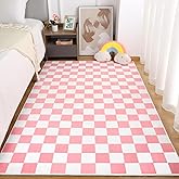 Terrug Pink and White Checkered Rug for Bedroom,4x6 Area Rugs Washable with Non Slip for Living Room,Soft Low Pile Stain Resistance Retro Carpet for Dorm Kids Room