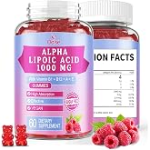 OALSE Alpha Lipoic Acid Gummies 1000mg with Vitamin B1, B12, ALA Supplement | Sugar Free Chewable Neuropathy* Supplements Alpha Lipoic Acid 600mg, Raspberry Flavor,60 Count