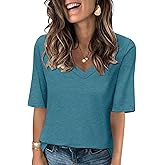 Minetom Women's V Neck T Shirts Casual Half Sleeve Tops Basic Summer Tees