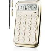 VEWINGL Desktop Calculator, 12 Digit HD Display with% Key | Metallic Vacuum-Plated Surface, Great for Office, School, or Home (Electroplated White, Non-Voice)